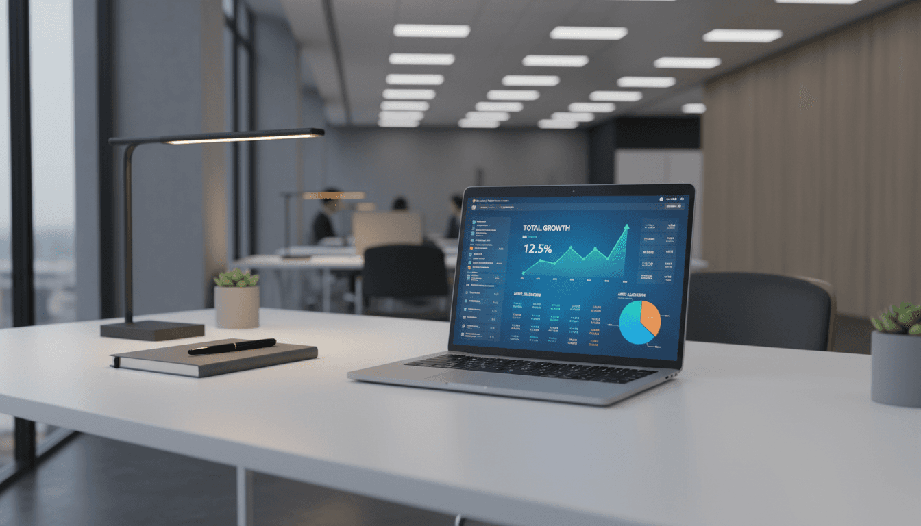 Financial dashboard on laptop screen showing loan approval metrics